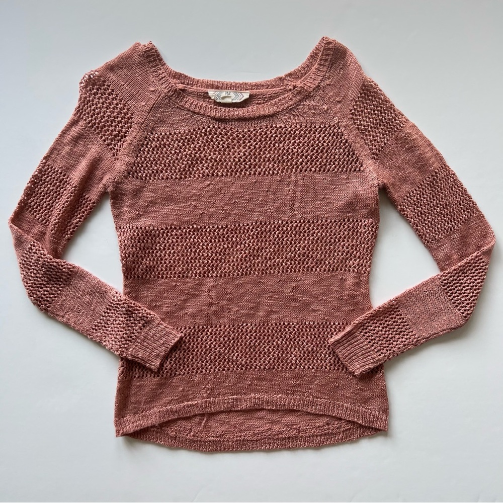 Pink Rose Dusty Pink Striped Open Knit Sweater, Small